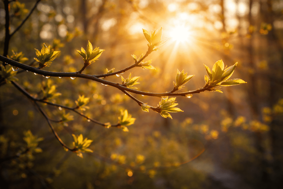 beachten Sie unseren Praxisurlaub 2 Sonnenstrahlen durch frisches Blattwerk